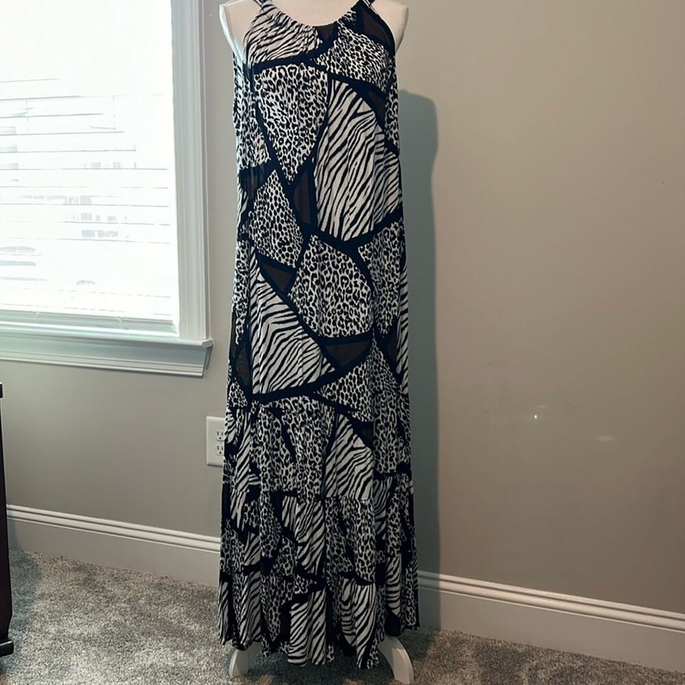 JBS Women Dress Animal Print Midi/Maxi tiered ruffle hem Beach coastal Size 1X